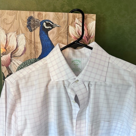 🖇️ Brooks Brothers Pink Checkered 15-32 Milano Fit Button Down Dress Shirt - Picture 3 of 8
